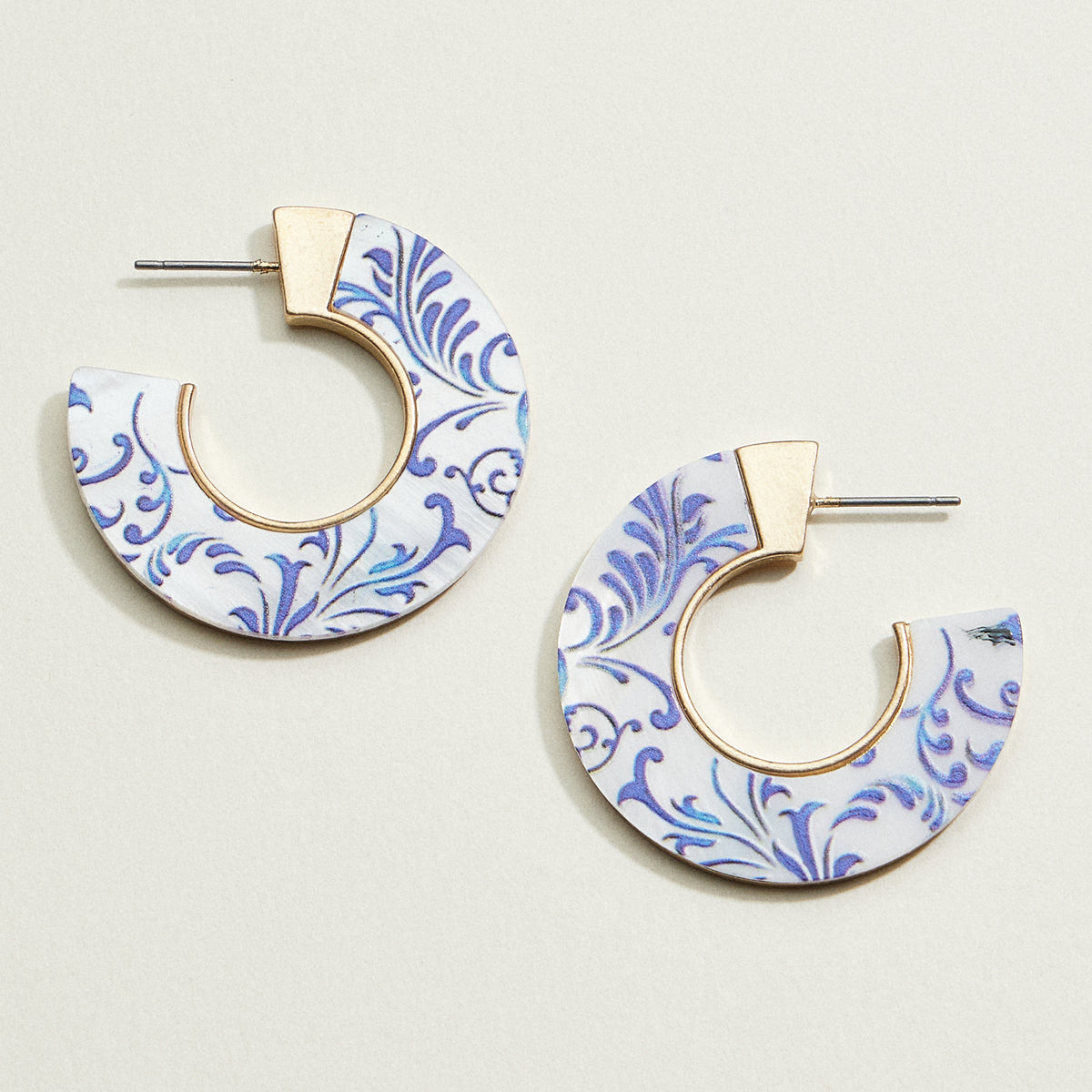 Floral Print Wide Hoop Earrings | Porcelain-Inspired Jewelry