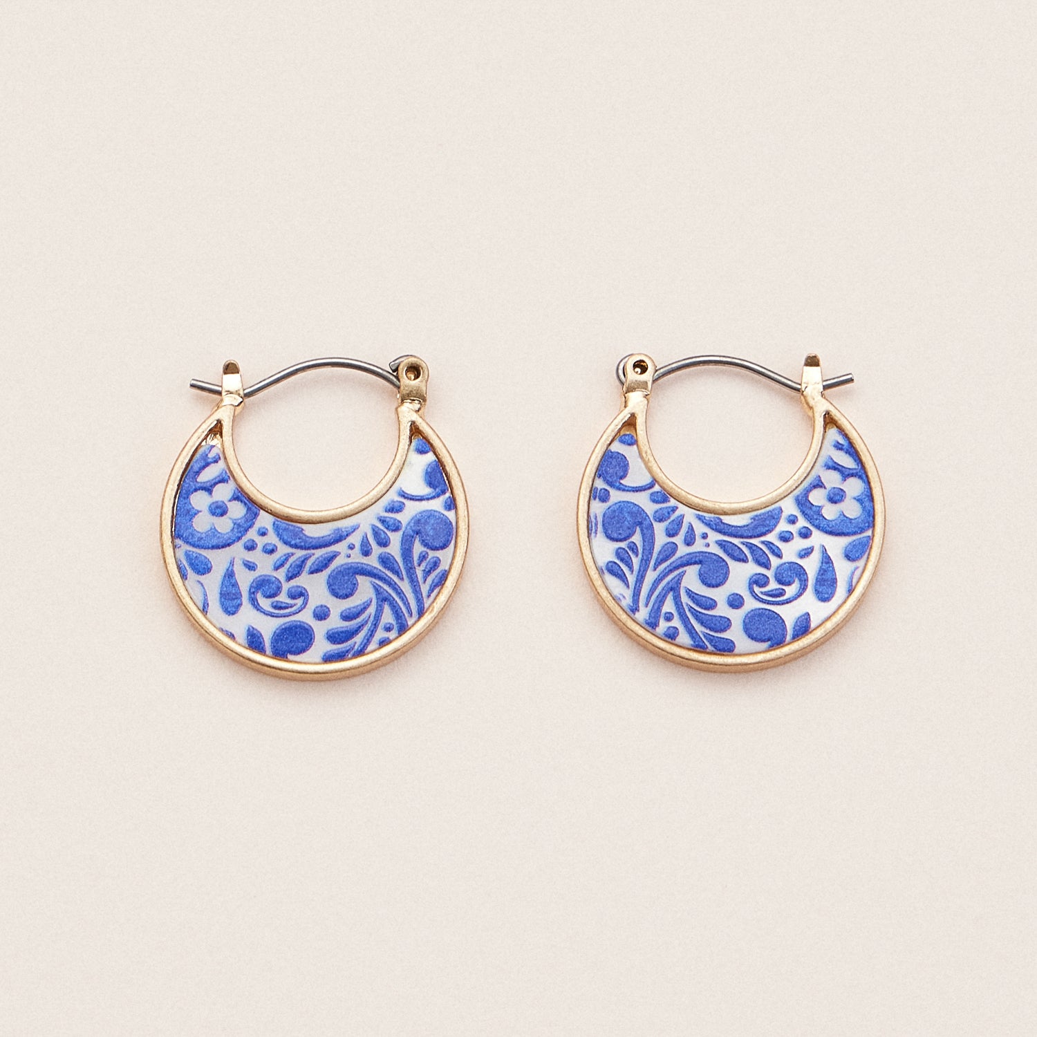 Boho Floral Earrings with Gold & Blue Mother of Pearl