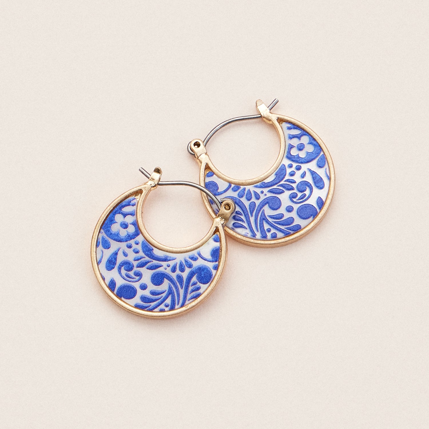 Boho Floral Earrings with Gold & Blue Mother of Pearl