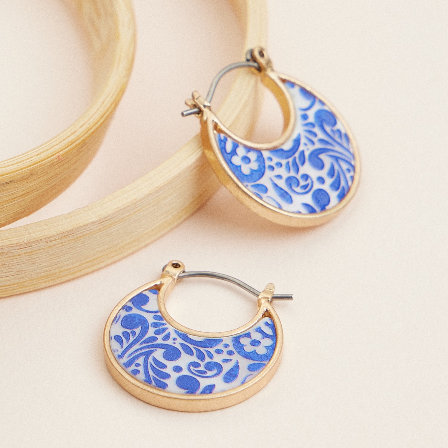 Boho Floral Earrings with Gold & Blue Mother of Pearl