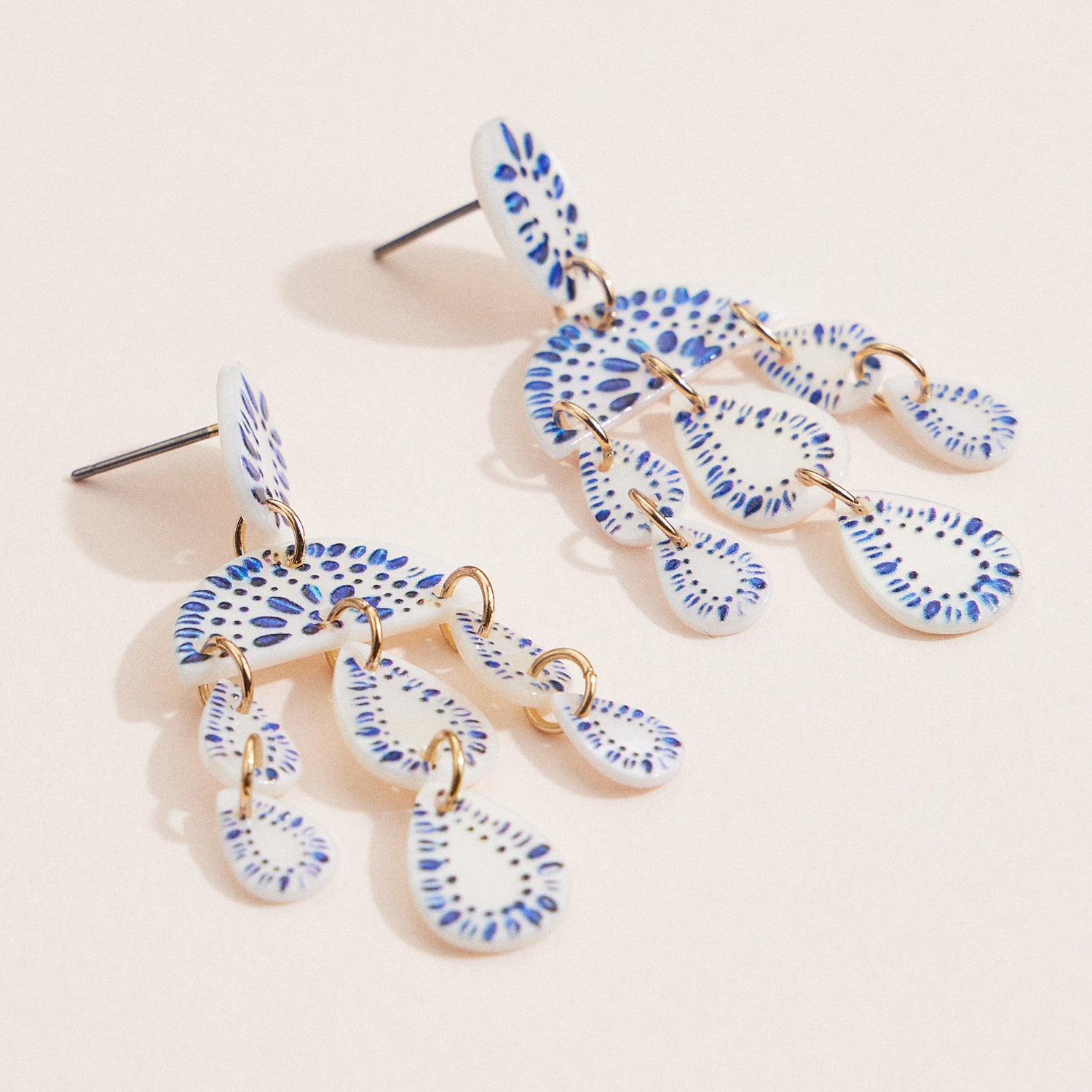 Pearlescent Chandelier Drop Earrings – Handcrafted Mother-of-Pearl Statement