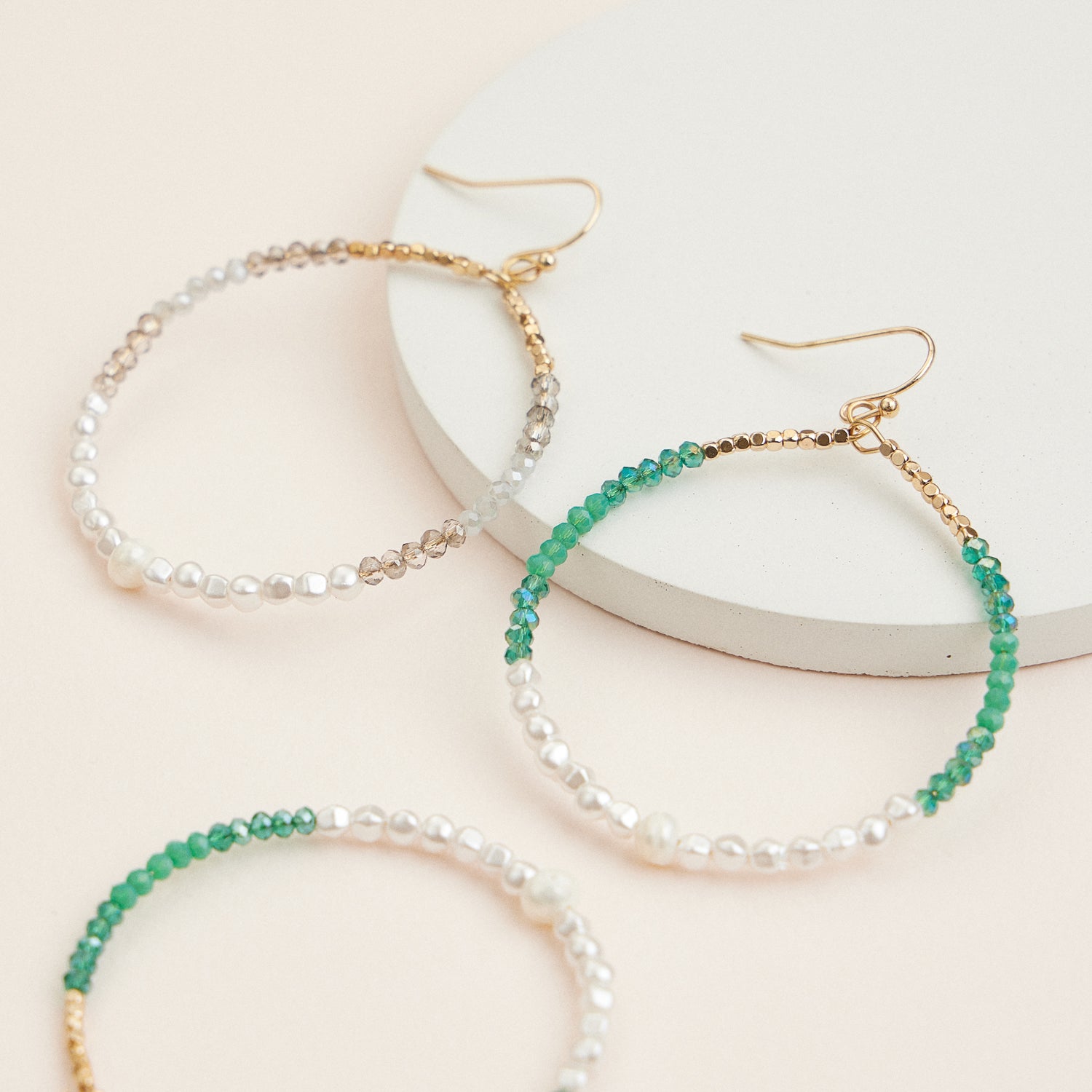 Elegant Crystal and Pearl Hoop Earrings – Gold Accent Statement Jewelry