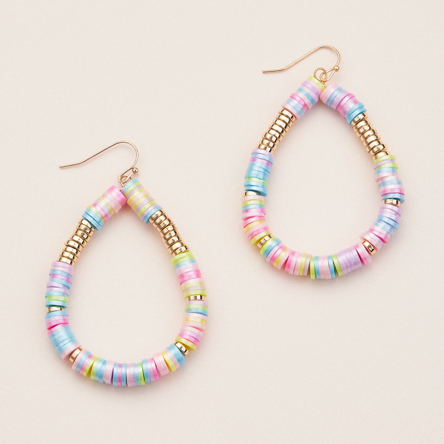 Gold Drop Earrings with Colorful Heishi Beads