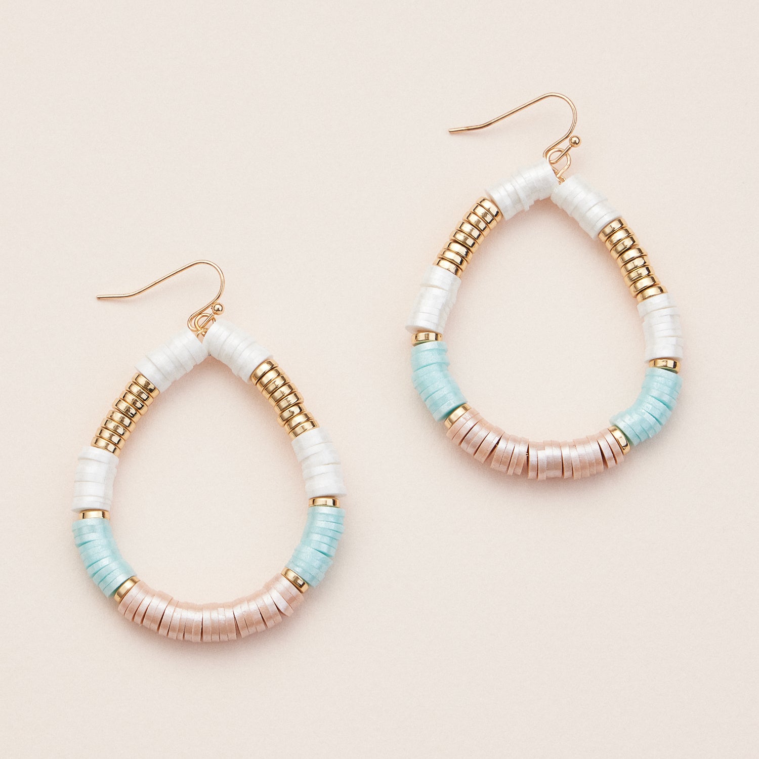 Gold Drop Earrings with Colorful Heishi Beads