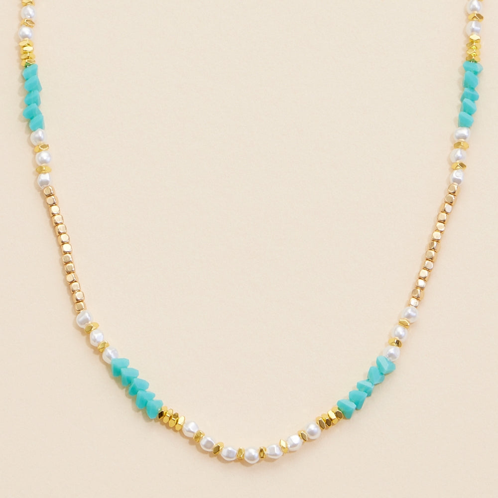 Glass Pearl & Metal Beaded Necklace - Frem