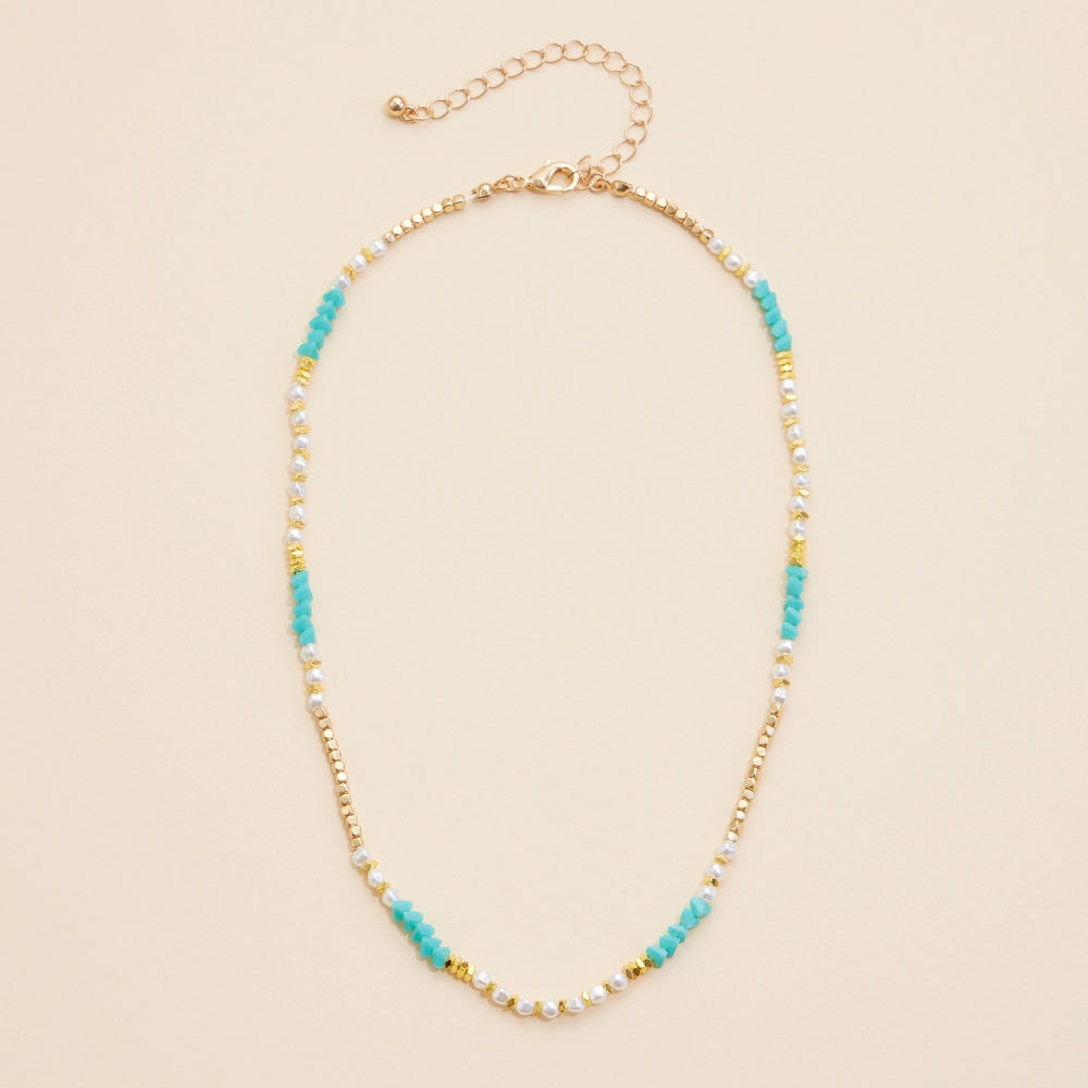 Glass Pearl & Metal Beaded Necklace - Frem