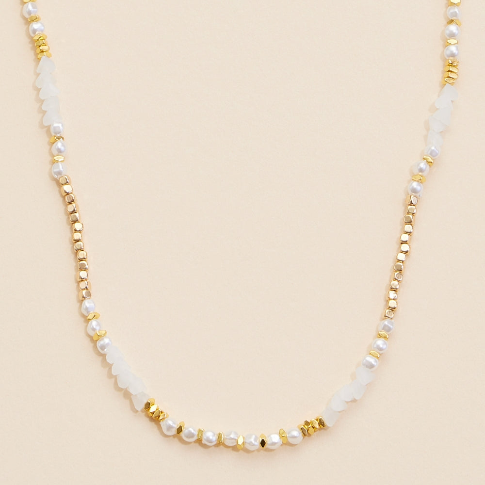 Glass Pearl & Metal Beaded Necklace - Frem