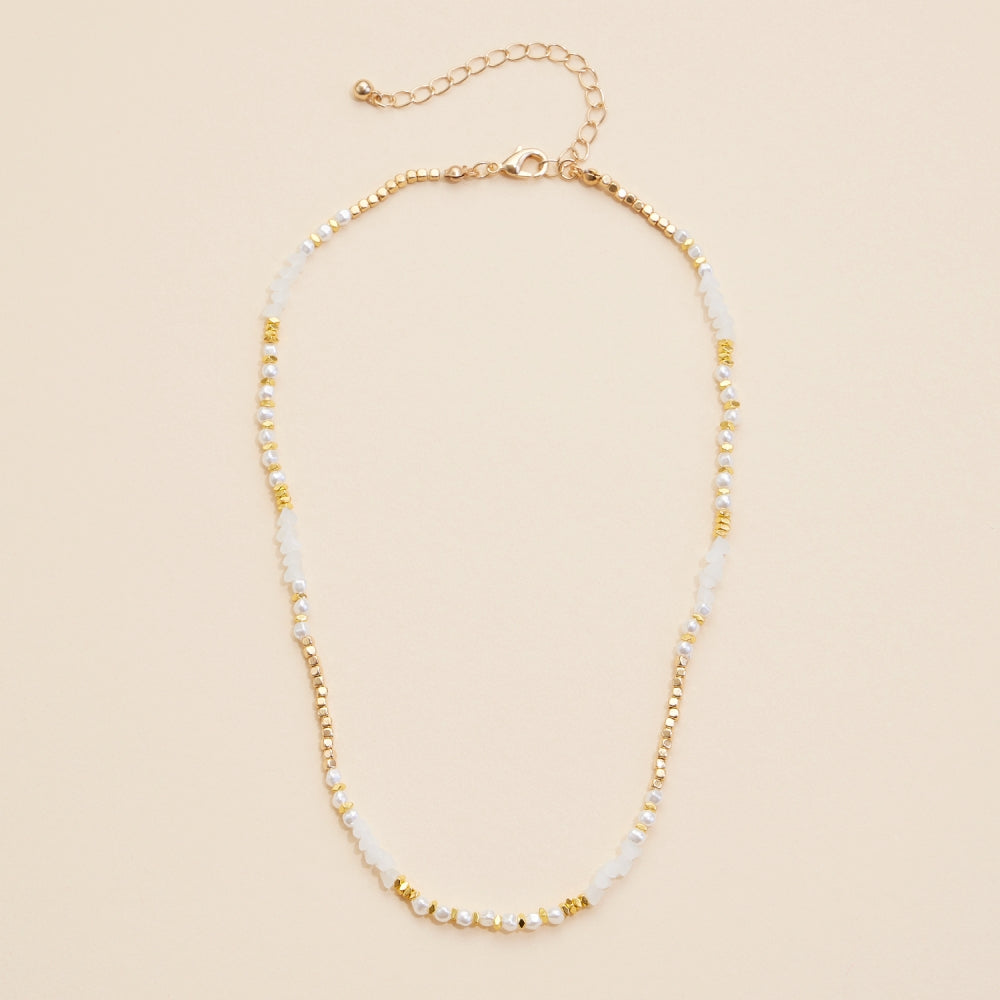 Glass Pearl & Metal Beaded Necklace - Frem