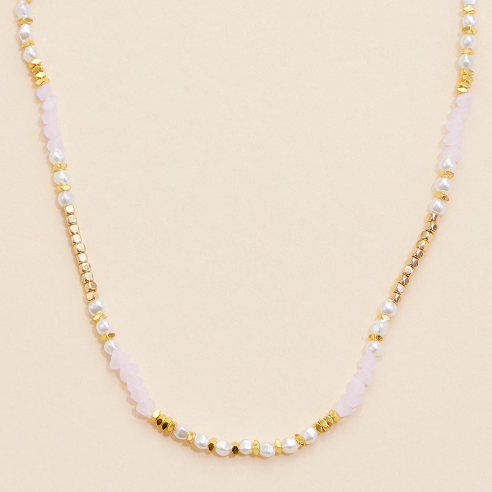 Glass Pearl & Metal Beaded Necklace - Frem