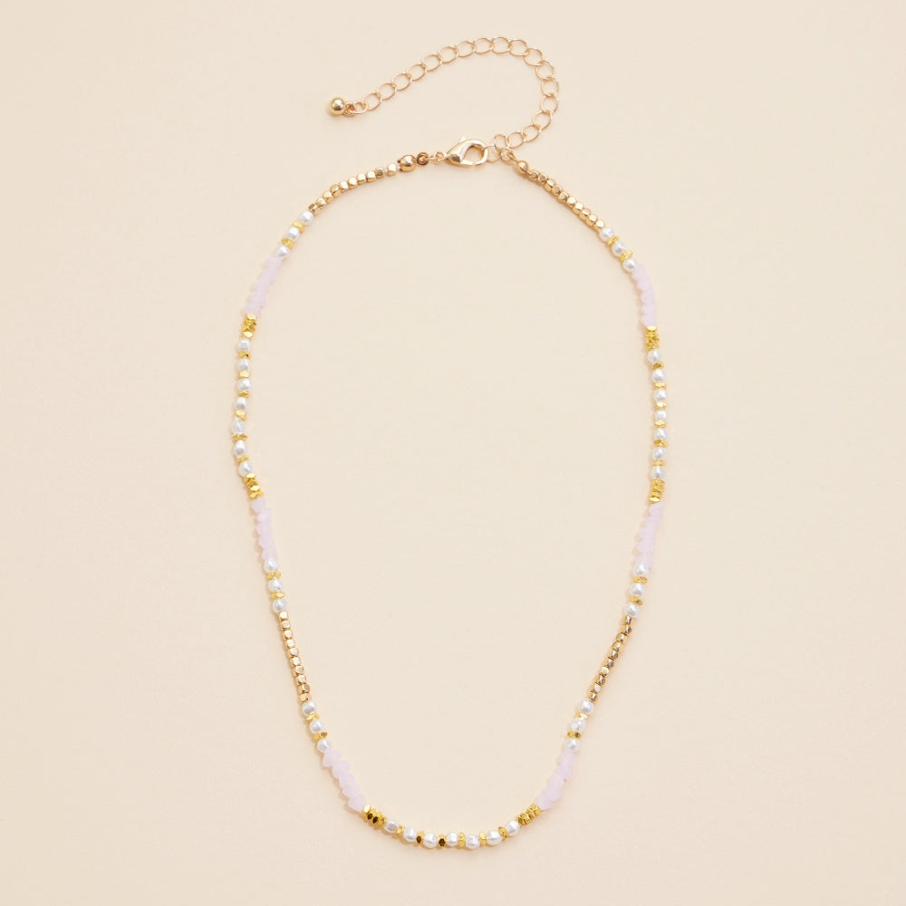 Glass Pearl & Metal Beaded Necklace - Frem