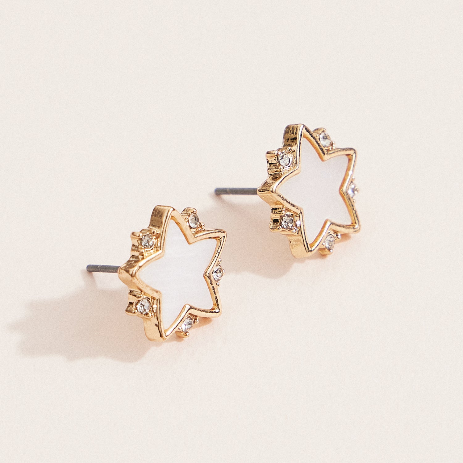 Gold Star Shell Studs with Rhinestone Highlights