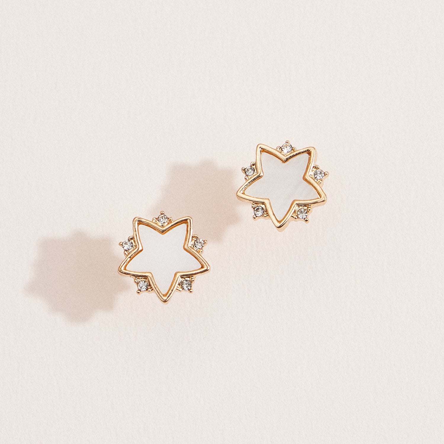 Gold Star Shell Studs with Rhinestone Highlights