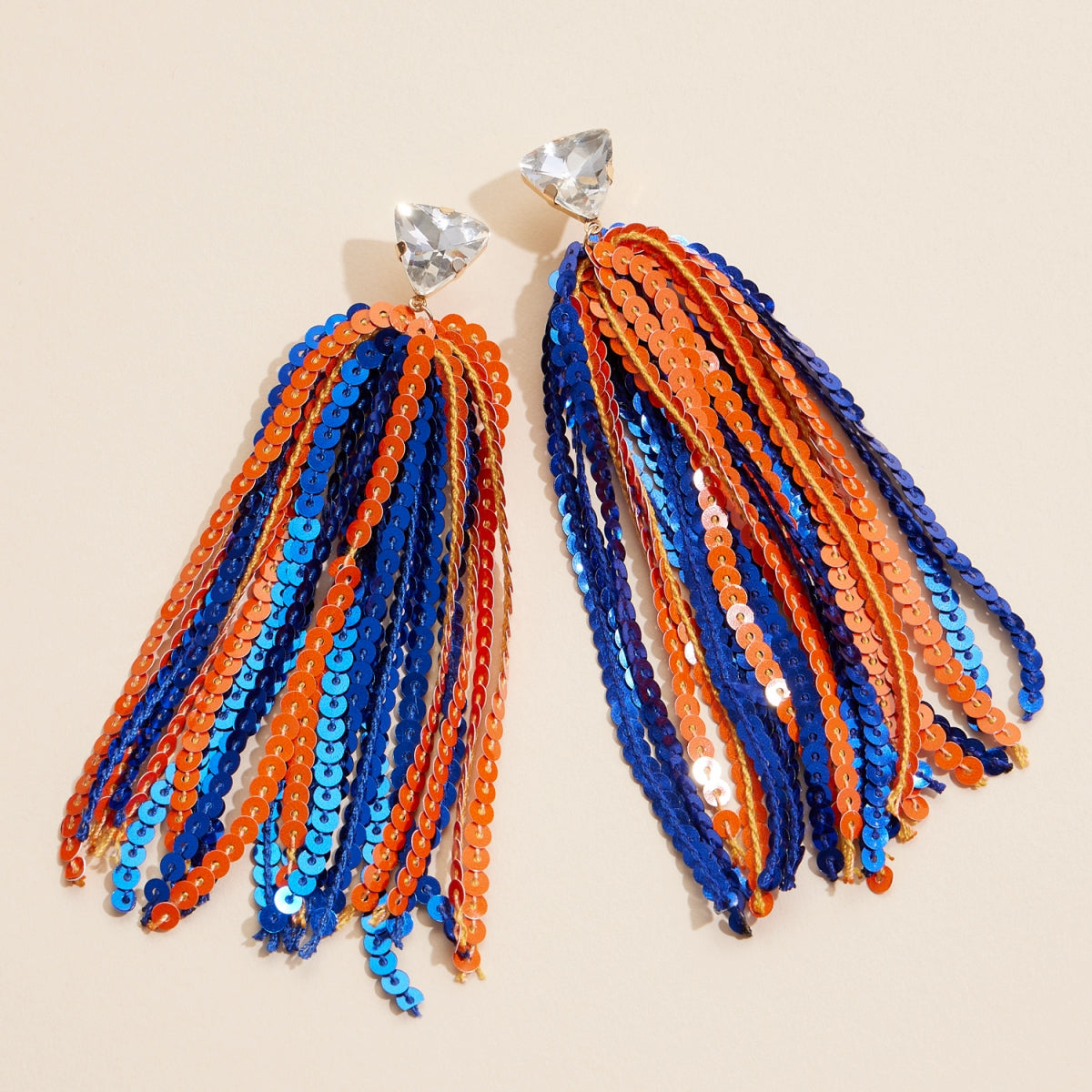 Game Day Sequined Tassel & Glass Charm Dangle Earrings - Frem