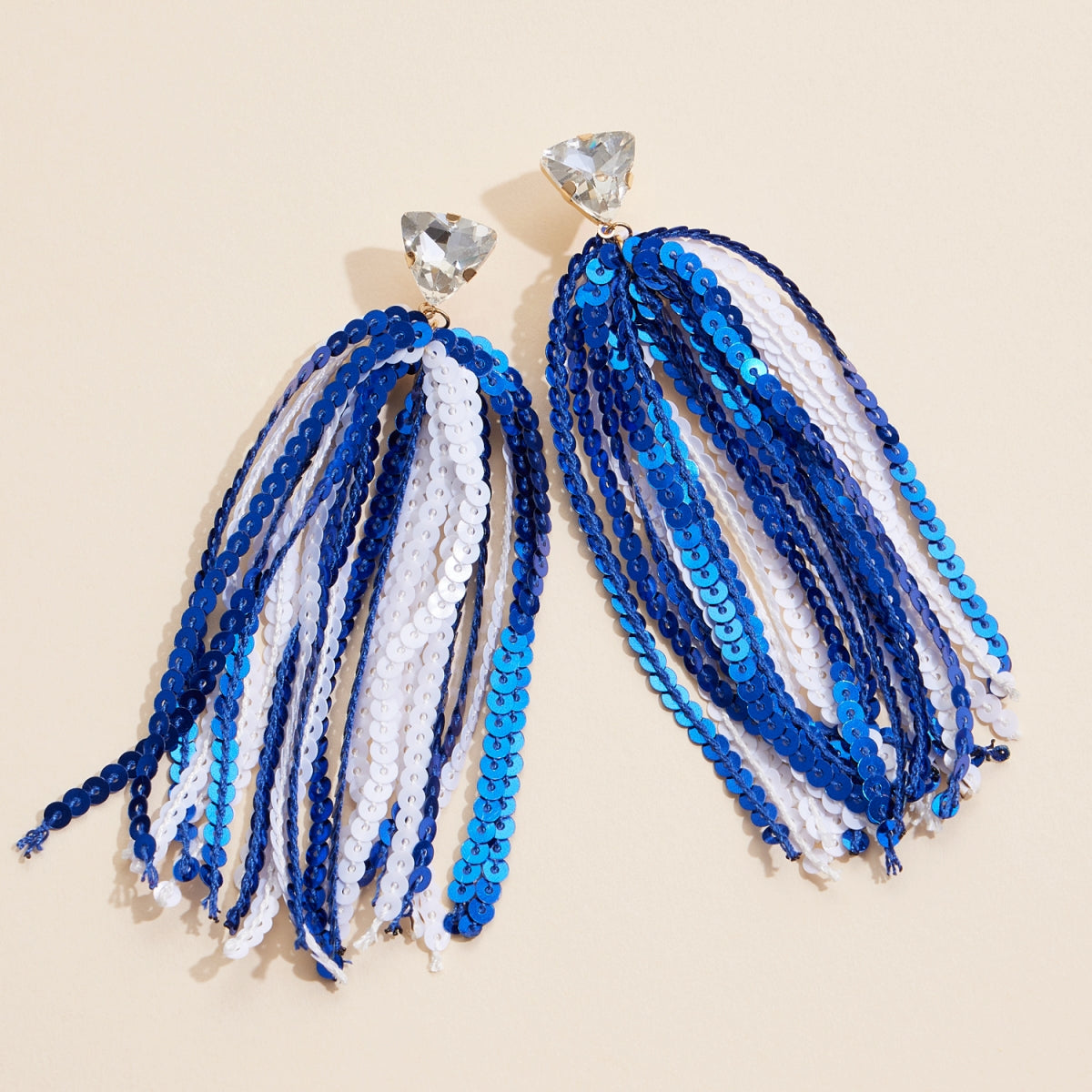 Game Day Sequined Tassel & Glass Charm Dangle Earrings - Frem