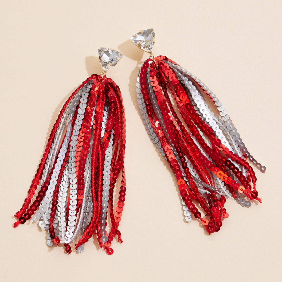 Game Day Sequined Tassel & Glass Charm Dangle Earrings - Frem