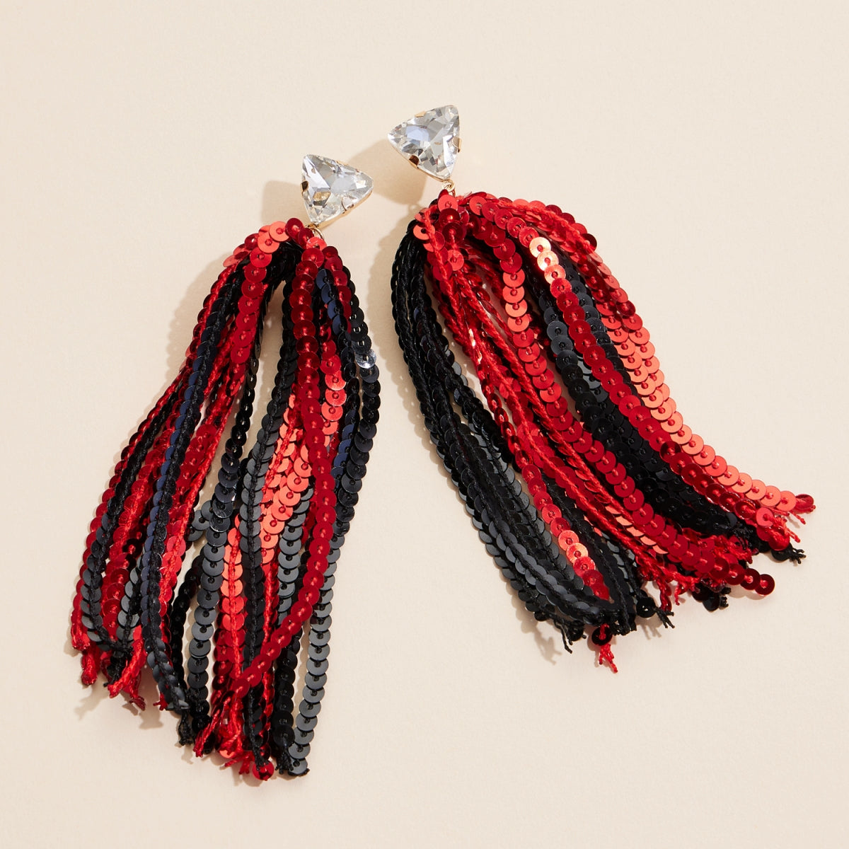 Game Day Sequined Tassel & Glass Charm Dangle Earrings - Frem