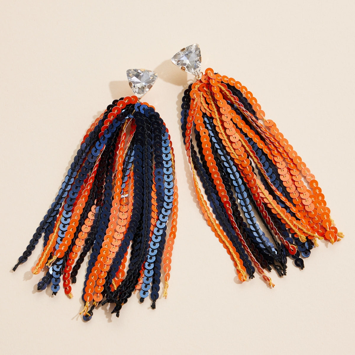 Game Day Sequined Tassel & Glass Charm Dangle Earrings - Frem