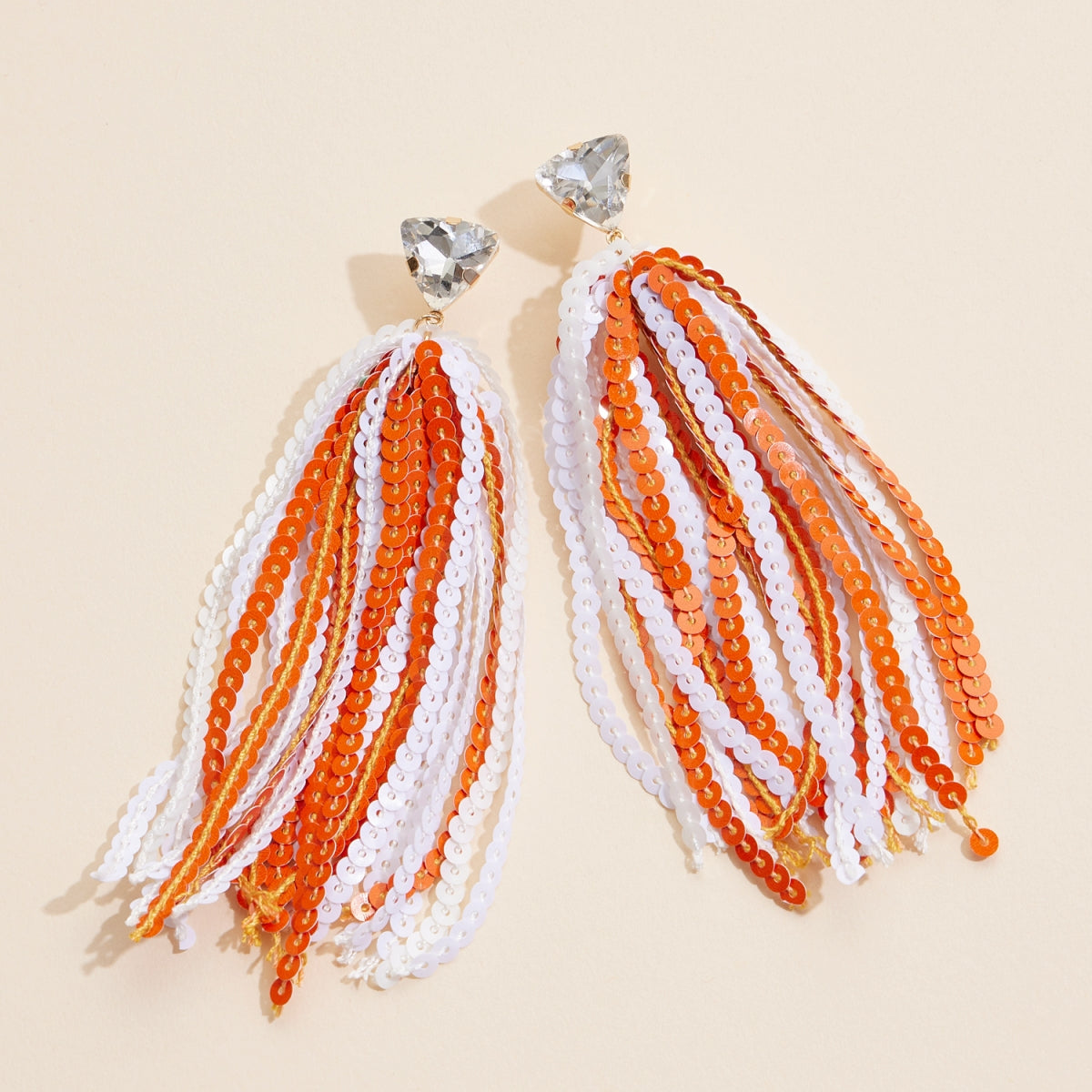 Game Day Sequined Tassel & Glass Charm Dangle Earrings - Frem