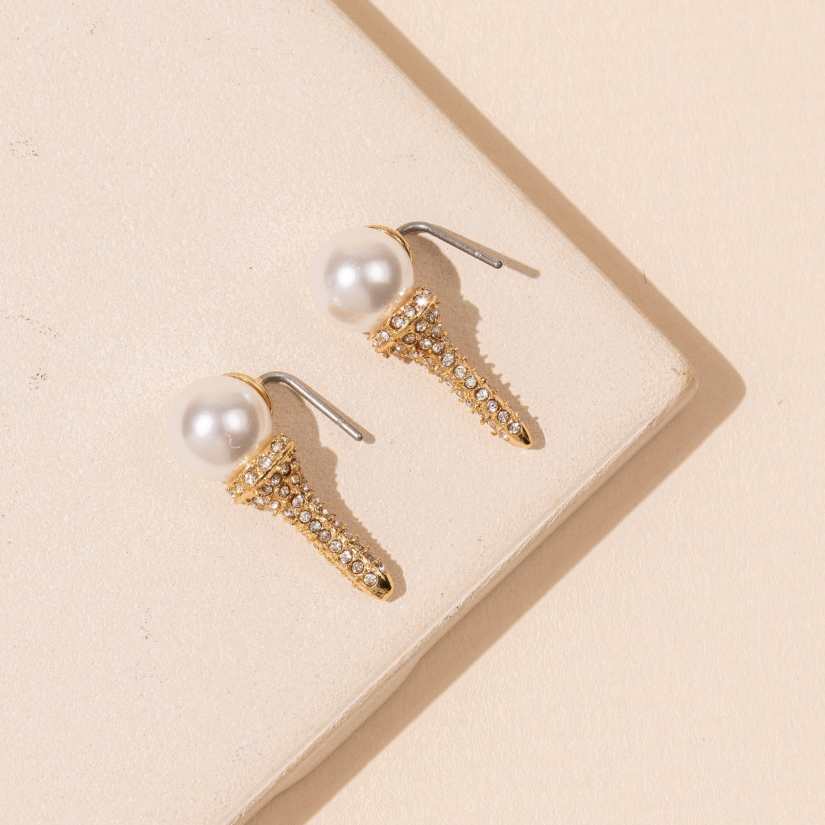 Gold Stud Earrings with Pearl Golf Tee Design