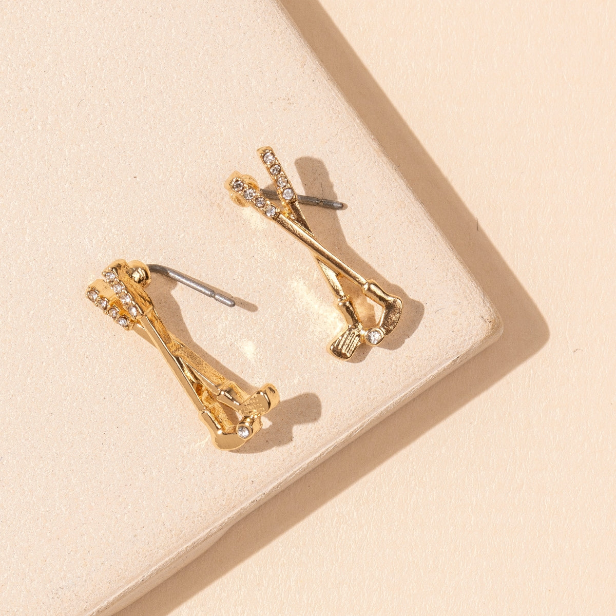 Golf Club 18K Gold Dip Stud Earrings