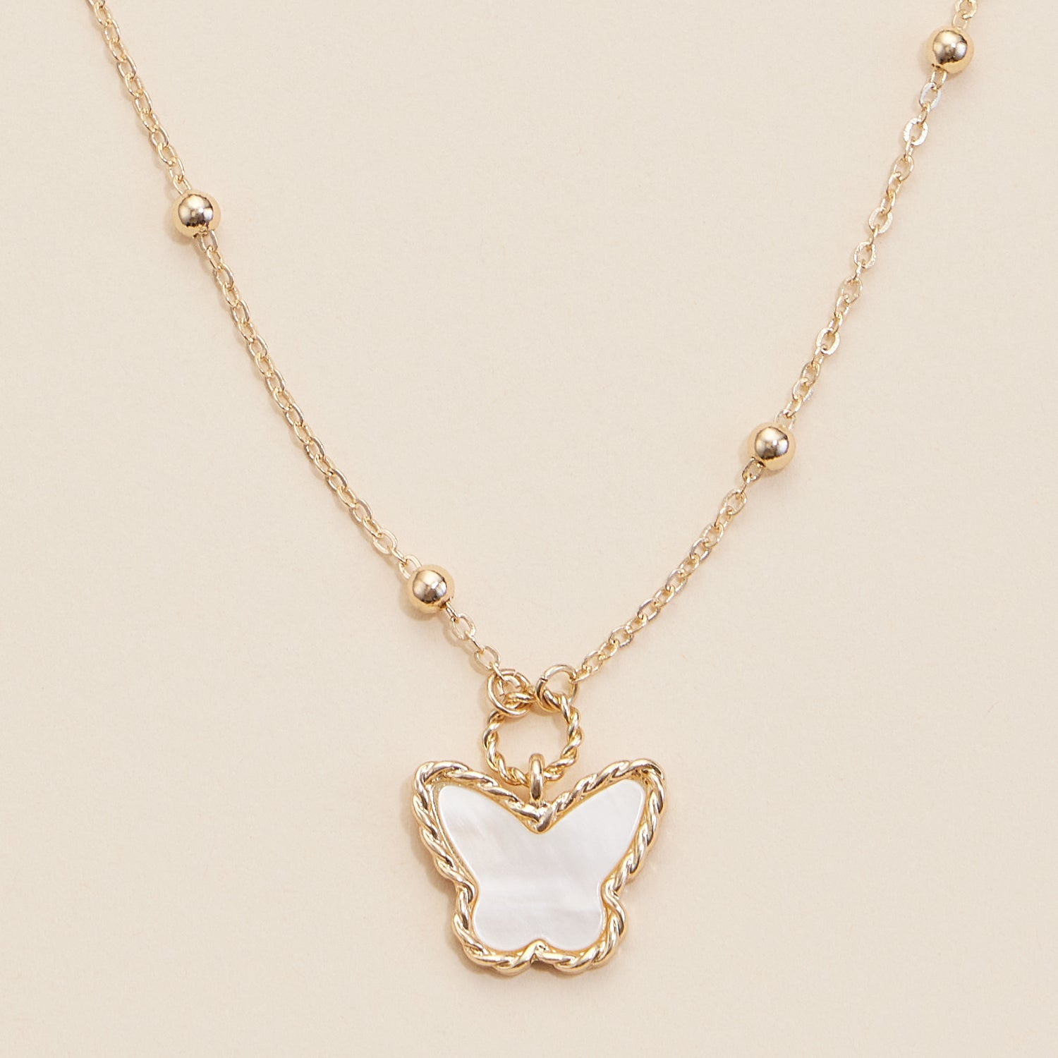 Short Necklace with Butterfly Shell Charm