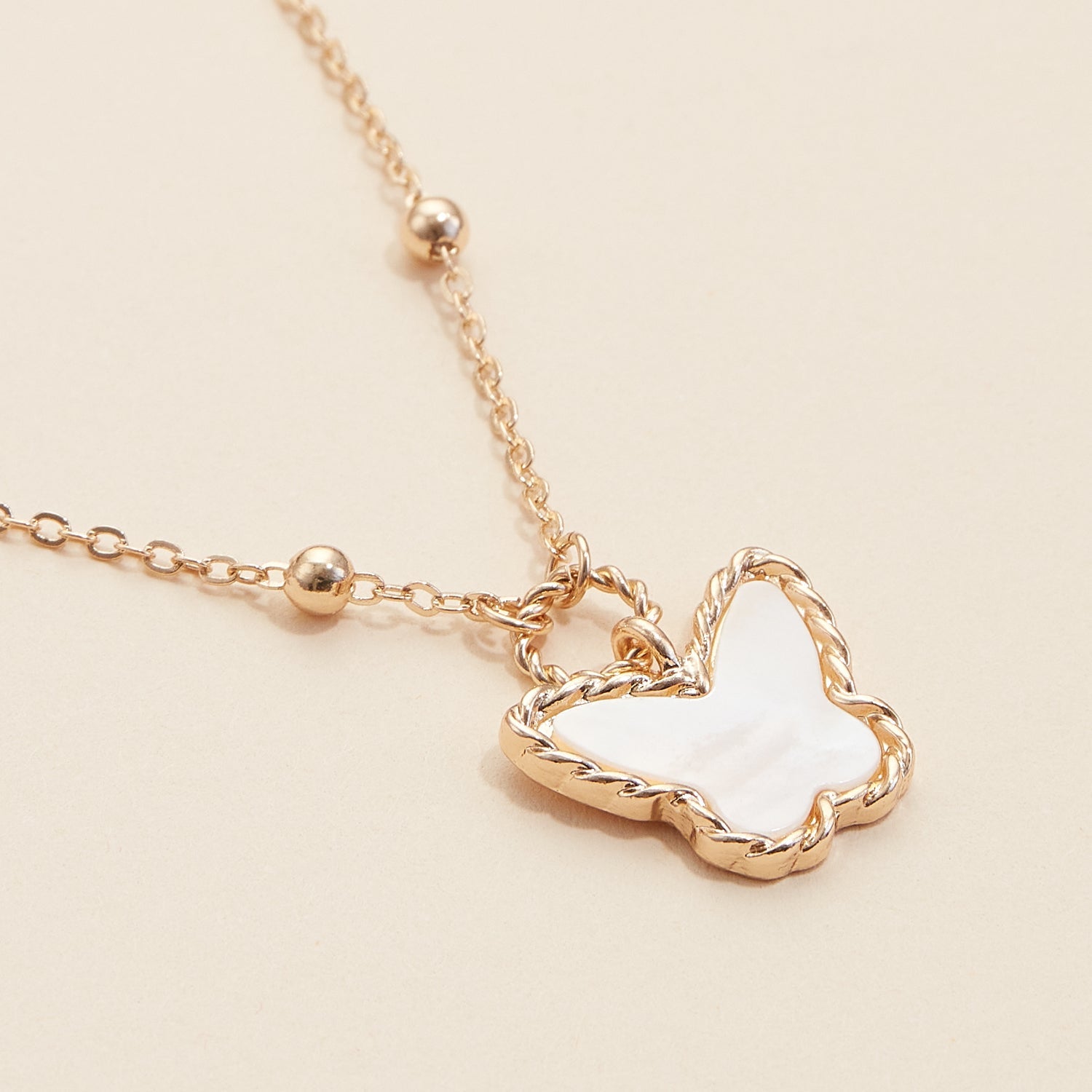 Short Necklace with Butterfly Shell Charm