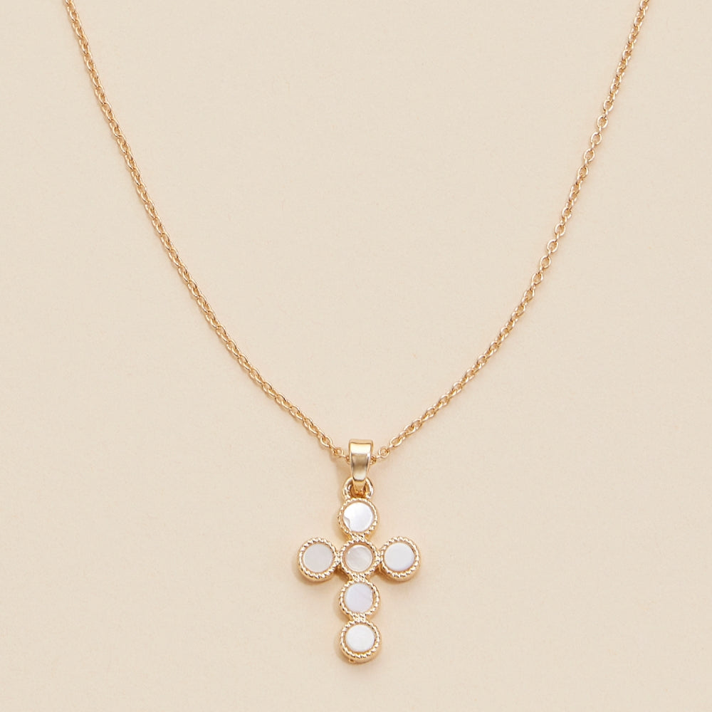 Short Necklace with Cross Shell Charm