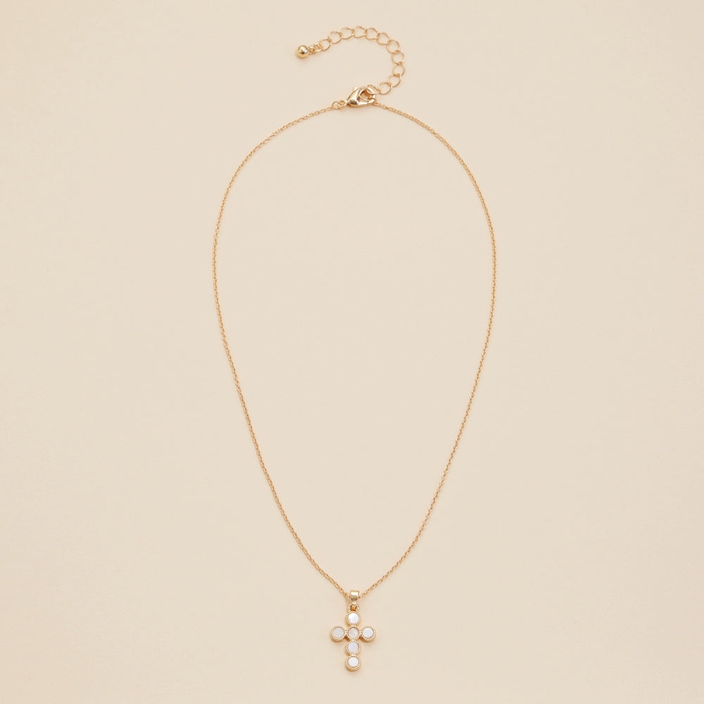 Short Necklace with Cross Shell Charm