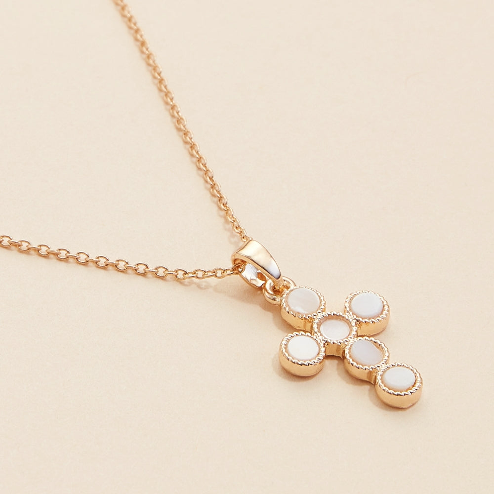 Short Necklace with Cross Shell Charm