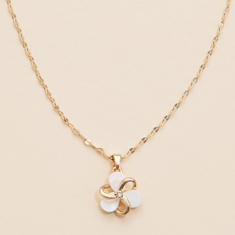 Short Necklace with Floral Shell Charm