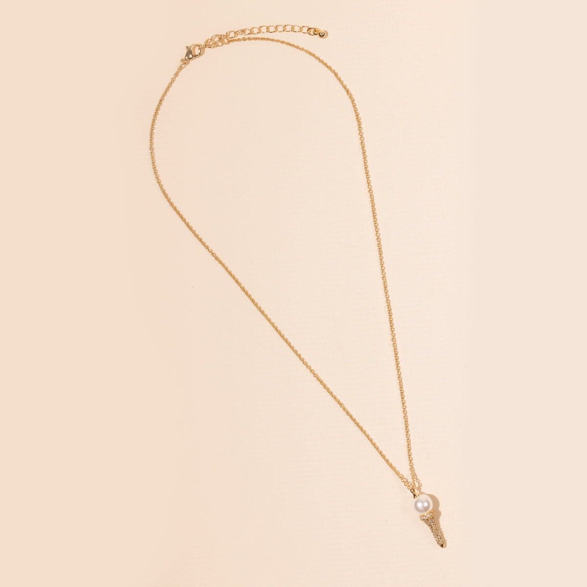 Gold Chain Necklace with Pearl Golf Tee Charm