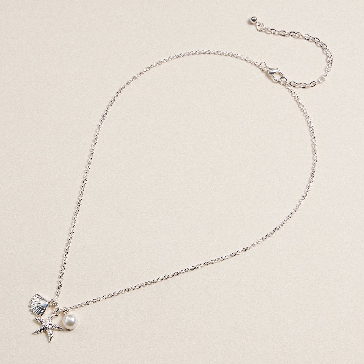 Coastal Charm Necklace with Starfish, Seashell & Pearl Accents