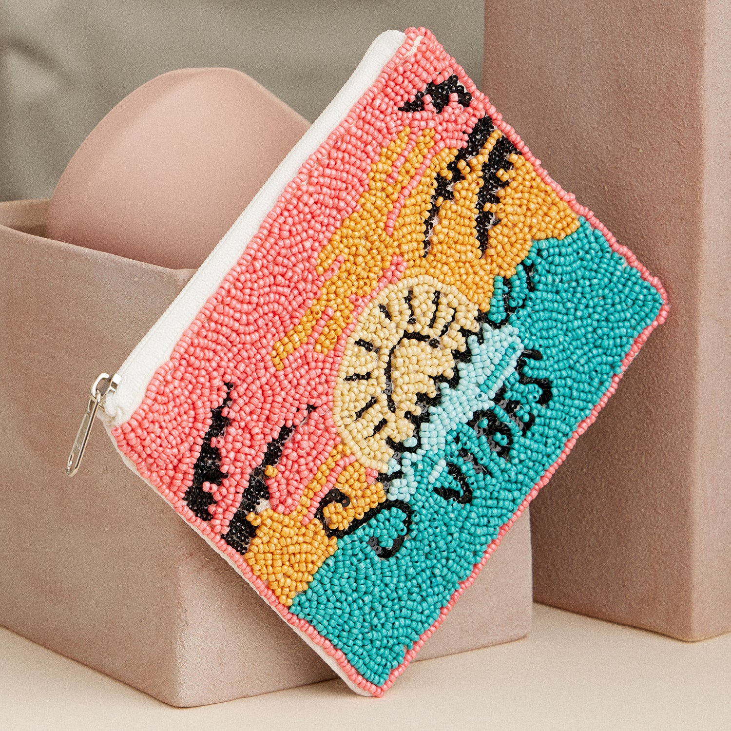 Beaded Tropical Sunset Pouch – "Summer Vibes" Handcrafted Clutch