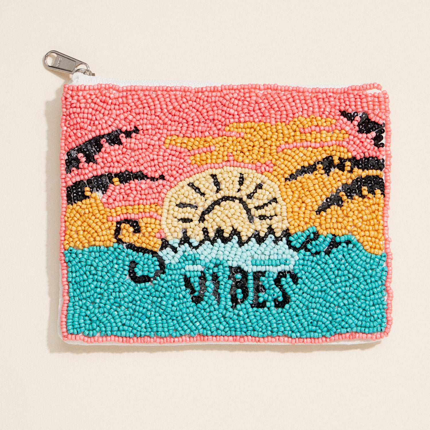 Beaded Tropical Sunset Pouch – "Summer Vibes" Handcrafted Clutch