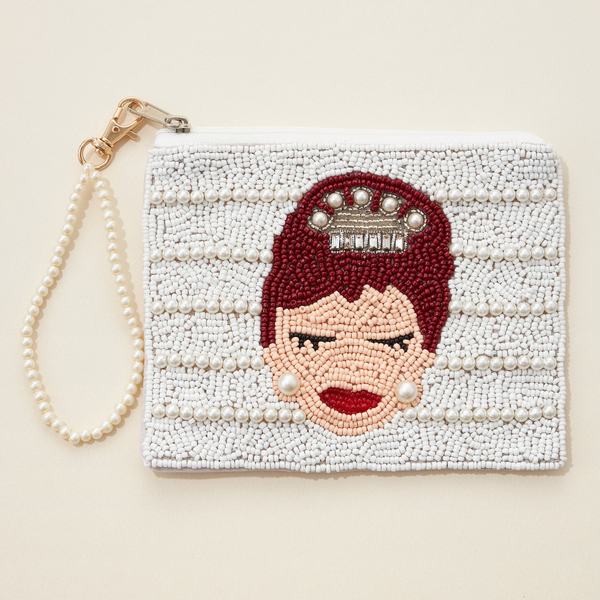 Bridal Seed Bead Canvas Pouch with a Strap