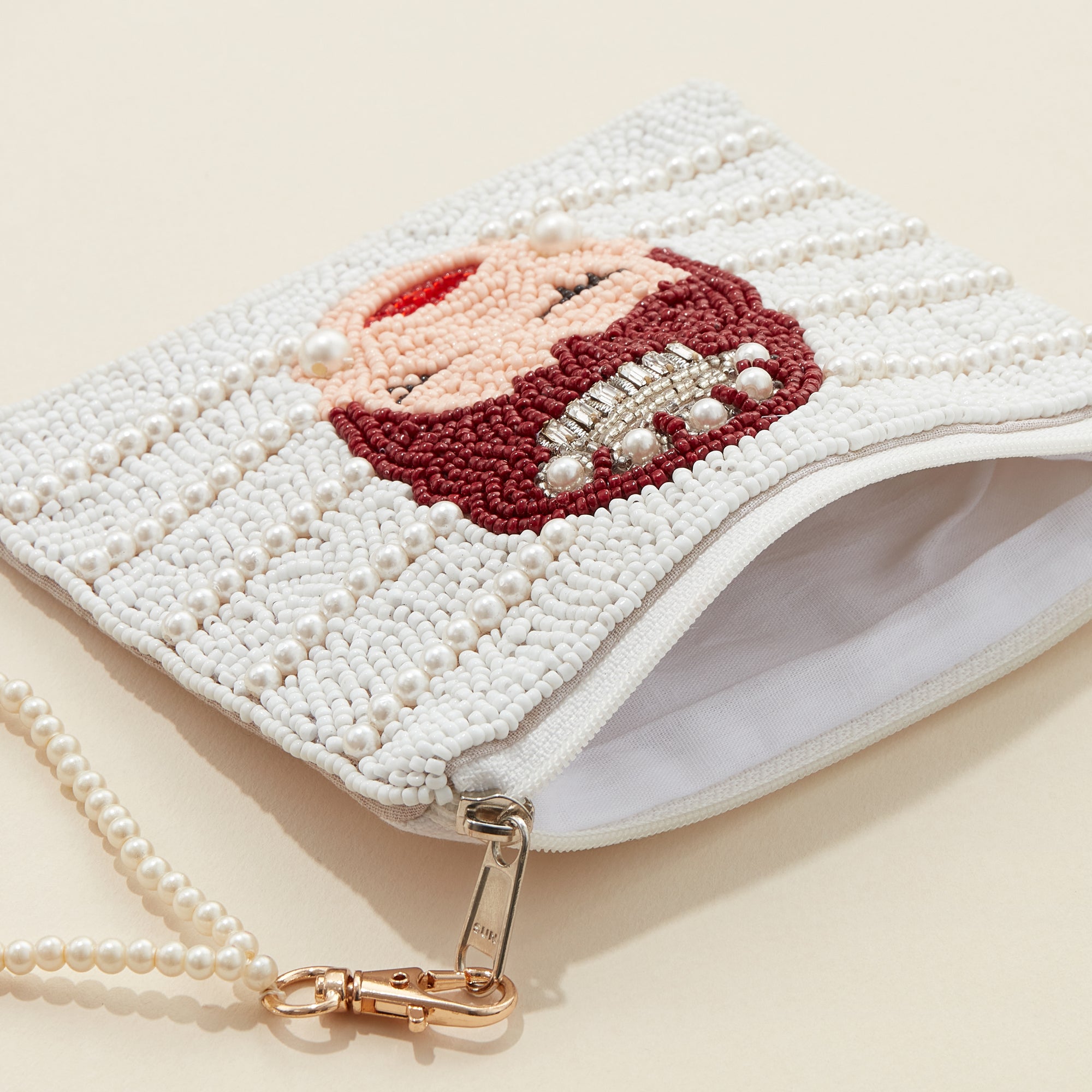 Bridal Seed Bead Canvas Pouch with a Strap