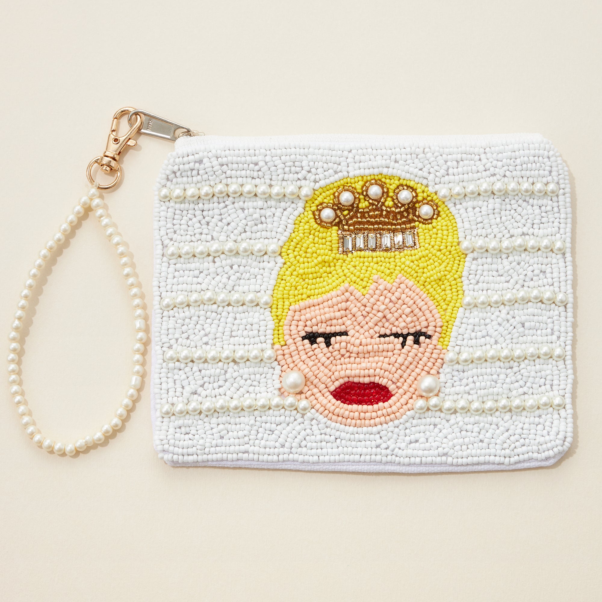 Bridal Seed Bead Canvas Pouch with a Strap