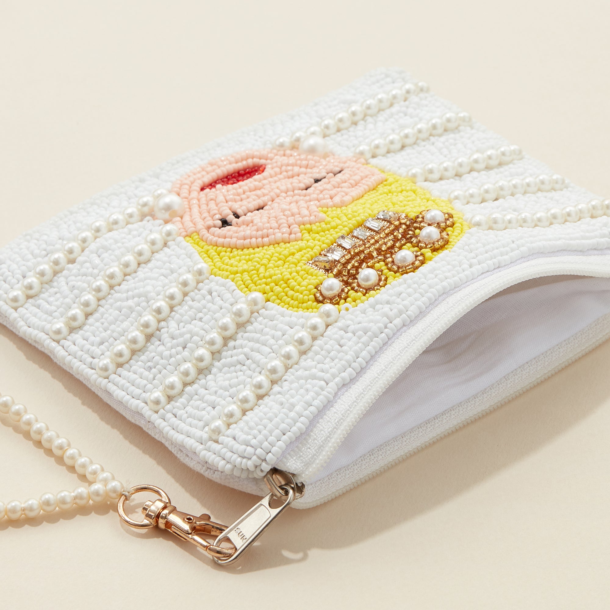 Bridal Seed Bead Canvas Pouch with a Strap