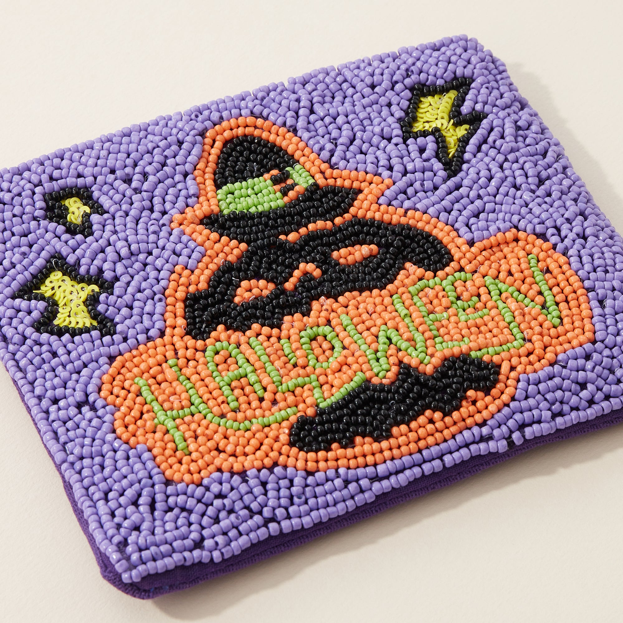 Pumpkin Witch Seed Bead Canvas Pouch