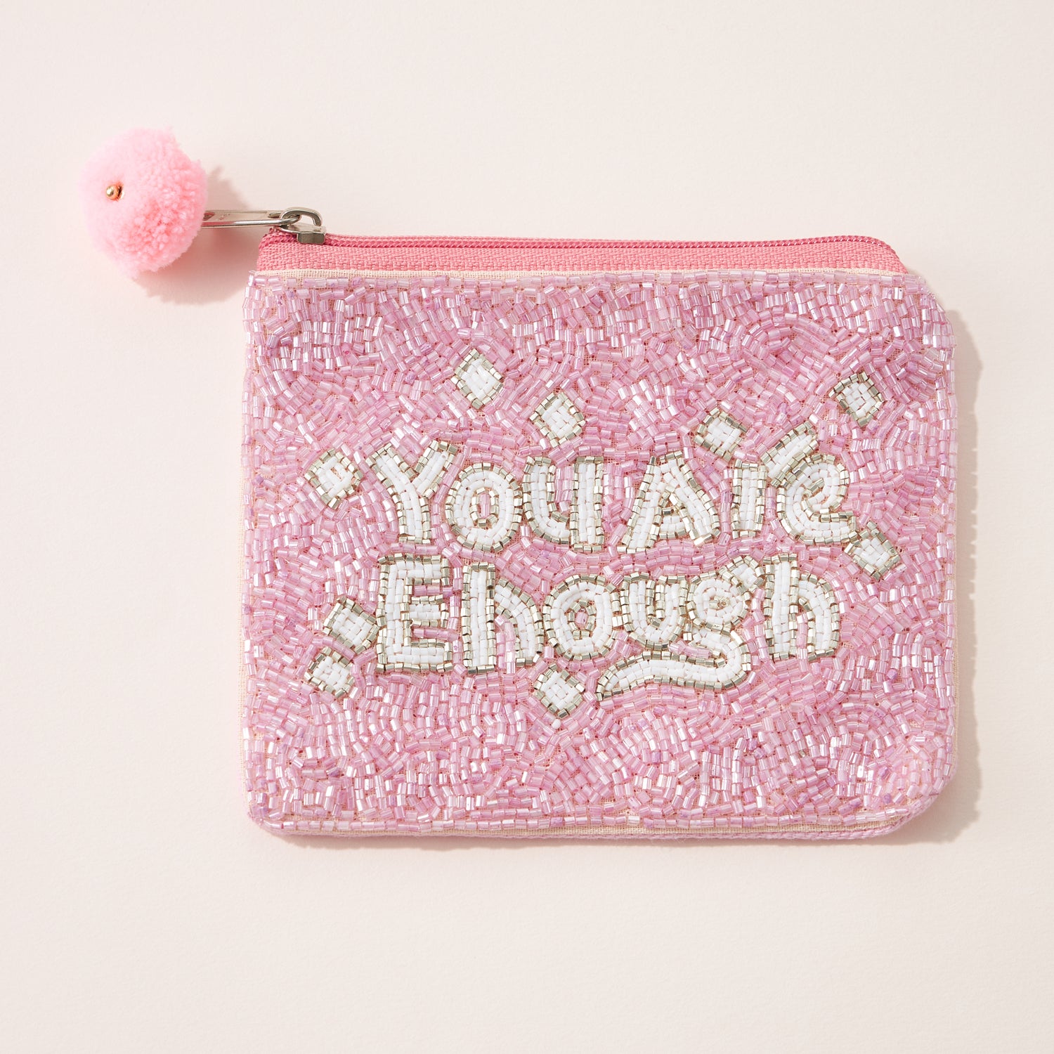 You Are Enough Pink Beaded Inspirational | Coin Pouch