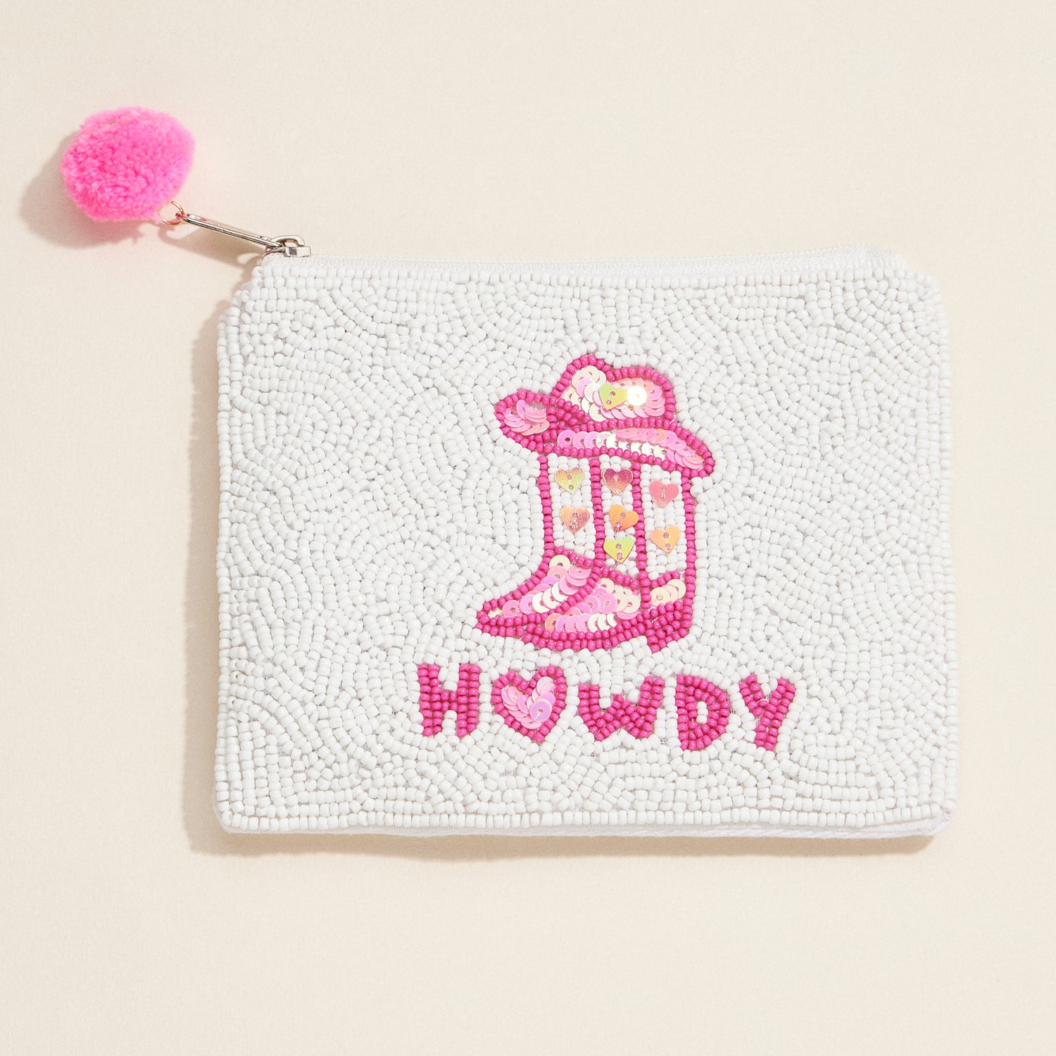 Pink Western Beaded Clutch – Cowboy Boot and Hat Accent