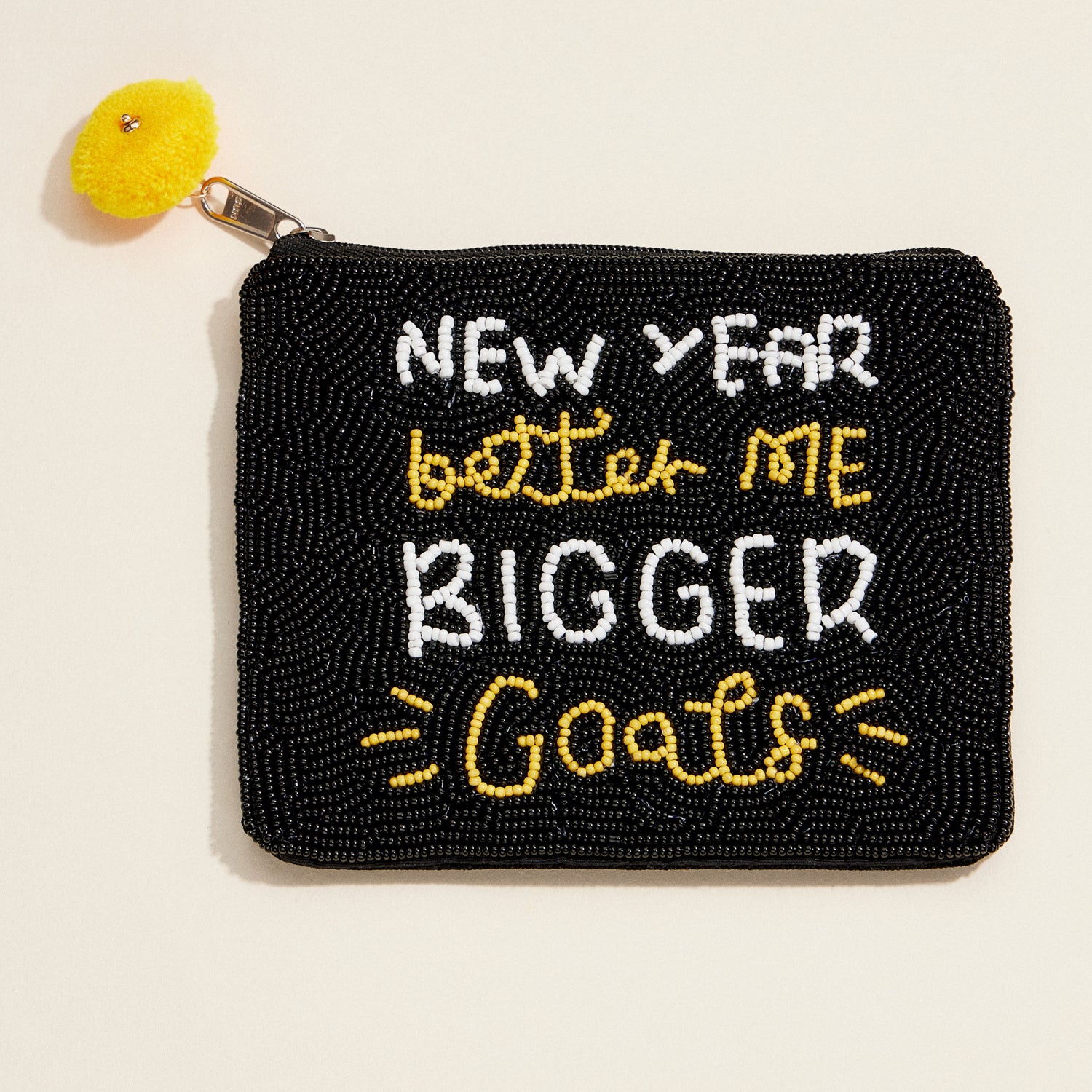 New Year, Better Me Beaded Pouch – Motivational Black & Gold Clutch