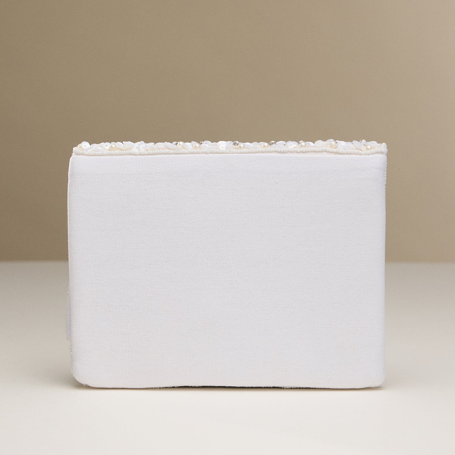 Pearl and Sequin Beaded Clutch – White with Chain Strap
