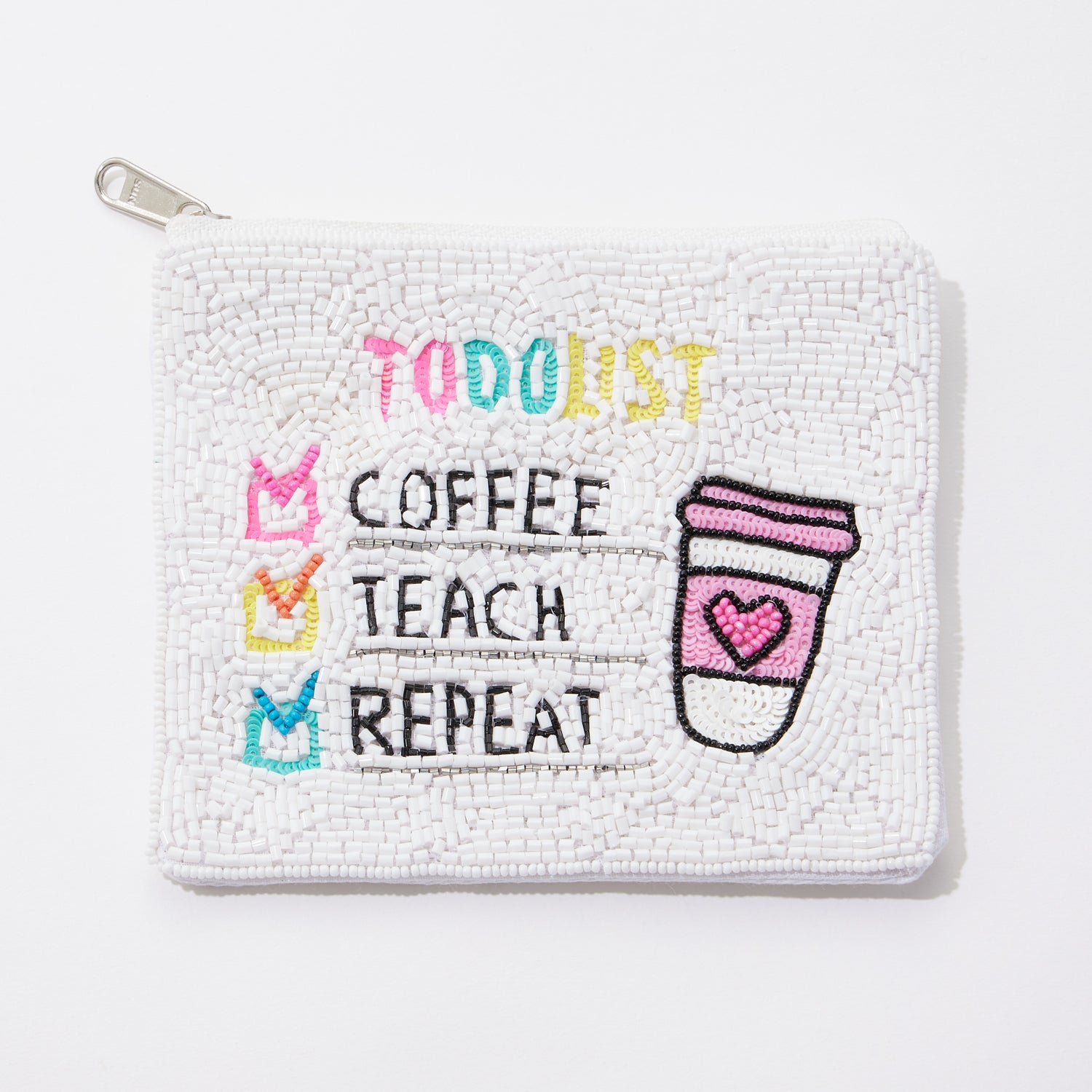 "Coffee, Teach, Repeat" Beaded Coin Pouch for Teacher's Day - Frem