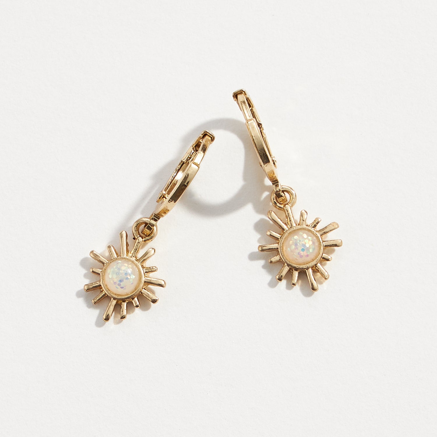 Dainty Opal Sun Huggie Hoop Earrings