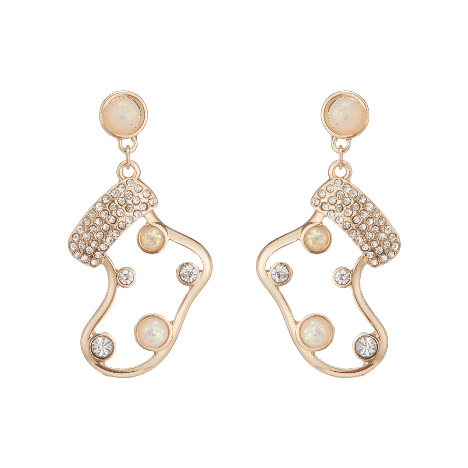 Opal with Rhinestone Socks Dangle Earrings