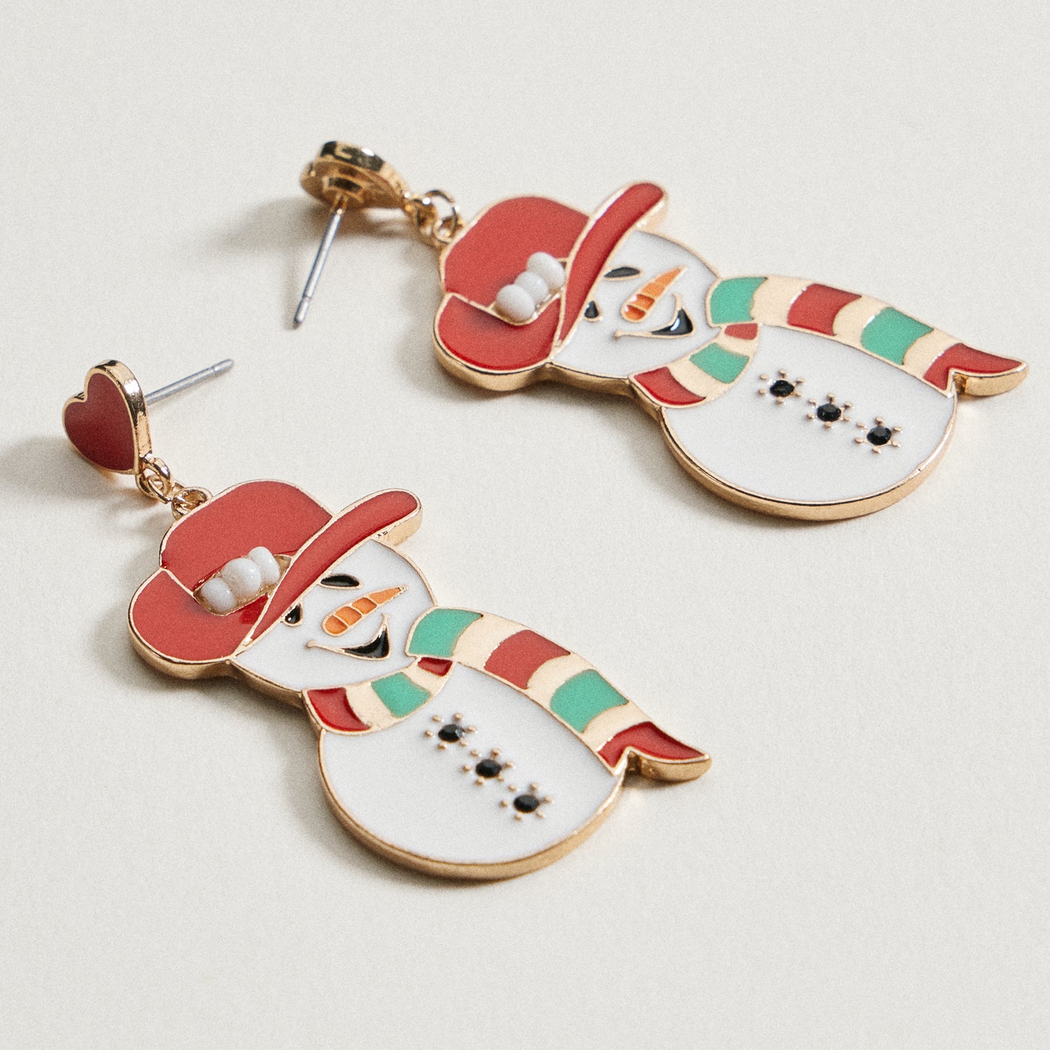Snowman Heart Dangle Earrings | Enamel Christmas Holiday Earrings