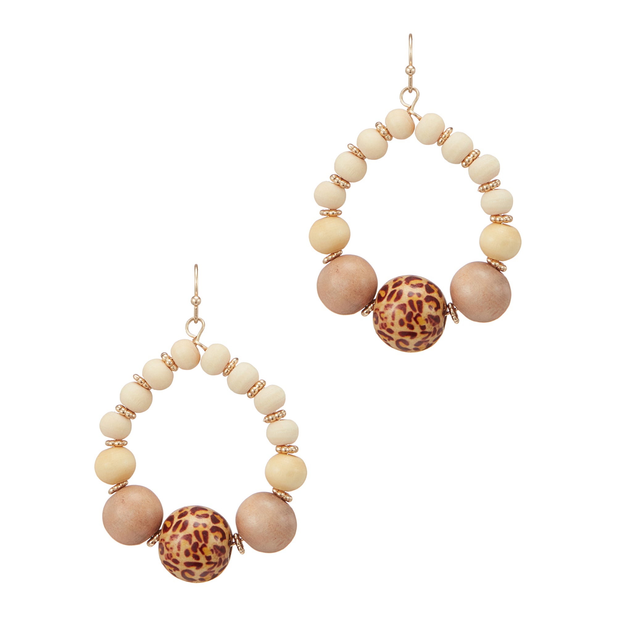 Animal Print Wood Bead Teardrop Earrings