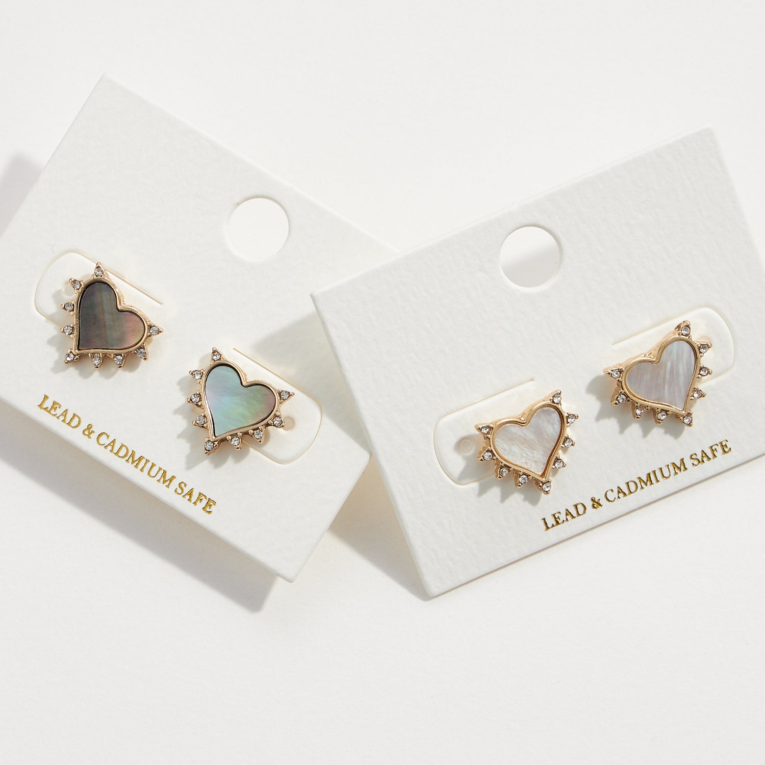 Mop Shell and Rhinestone Heart Earrings