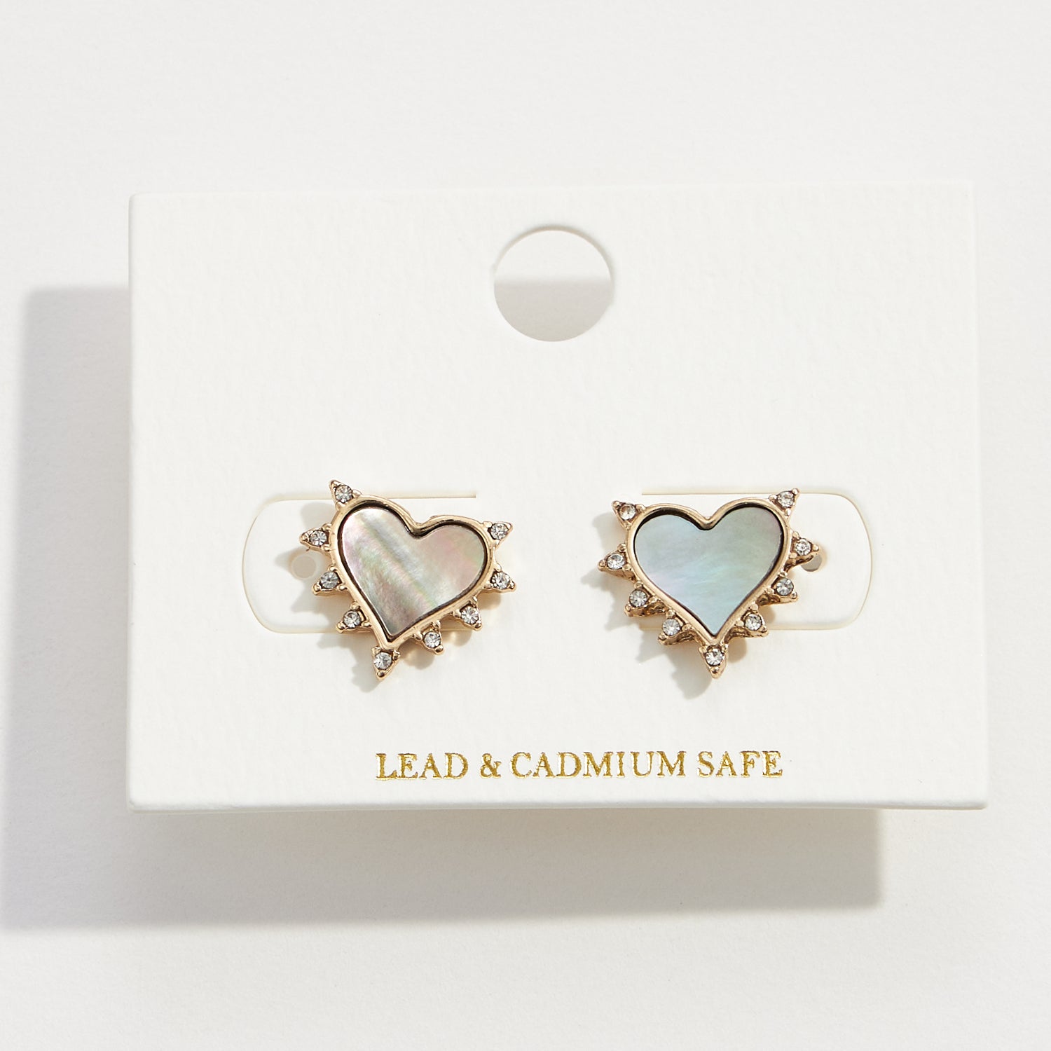 Mop Shell and Rhinestone Heart Earrings